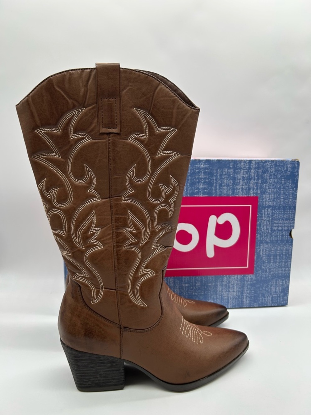 POP Barry Brown Western Tall Boots Embroidered Side Zip Cowboy Boots Women’s 9 - Picture 13 of 13